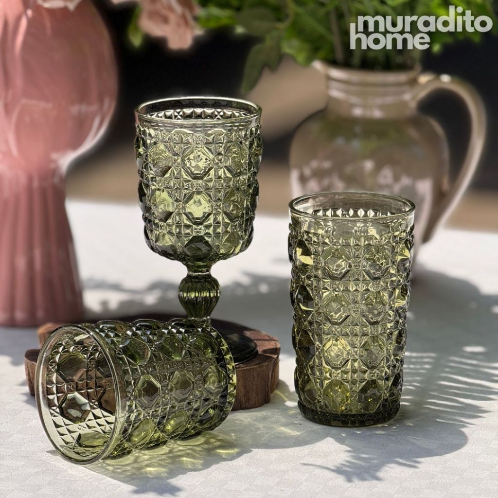 Muraditohome Zolia Clear Glassware Collection | Premium Vintage Wavy Chevron Transparent Glass