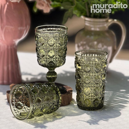 Muraditohome Zolia Clear Glassware Collection | Premium Vintage Wavy Chevron Transparent Glass