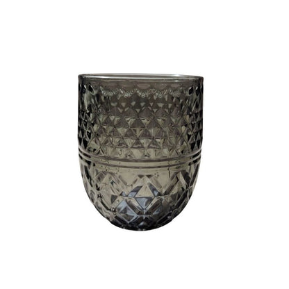 Muraditohome Kuyin Ash Glassware Collection | Premium Vintage Embossed Diamond Smoke Grey Glass