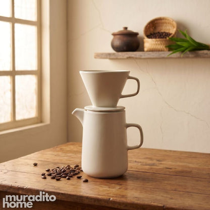 Muraditohome Aleah Premium White Ceramic Pour-Over Coffee Drip & Pitcher Collection