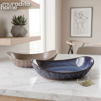 Muraditohome Curved Oval Ceramic Serving Plate 9x6.5x1.5 in