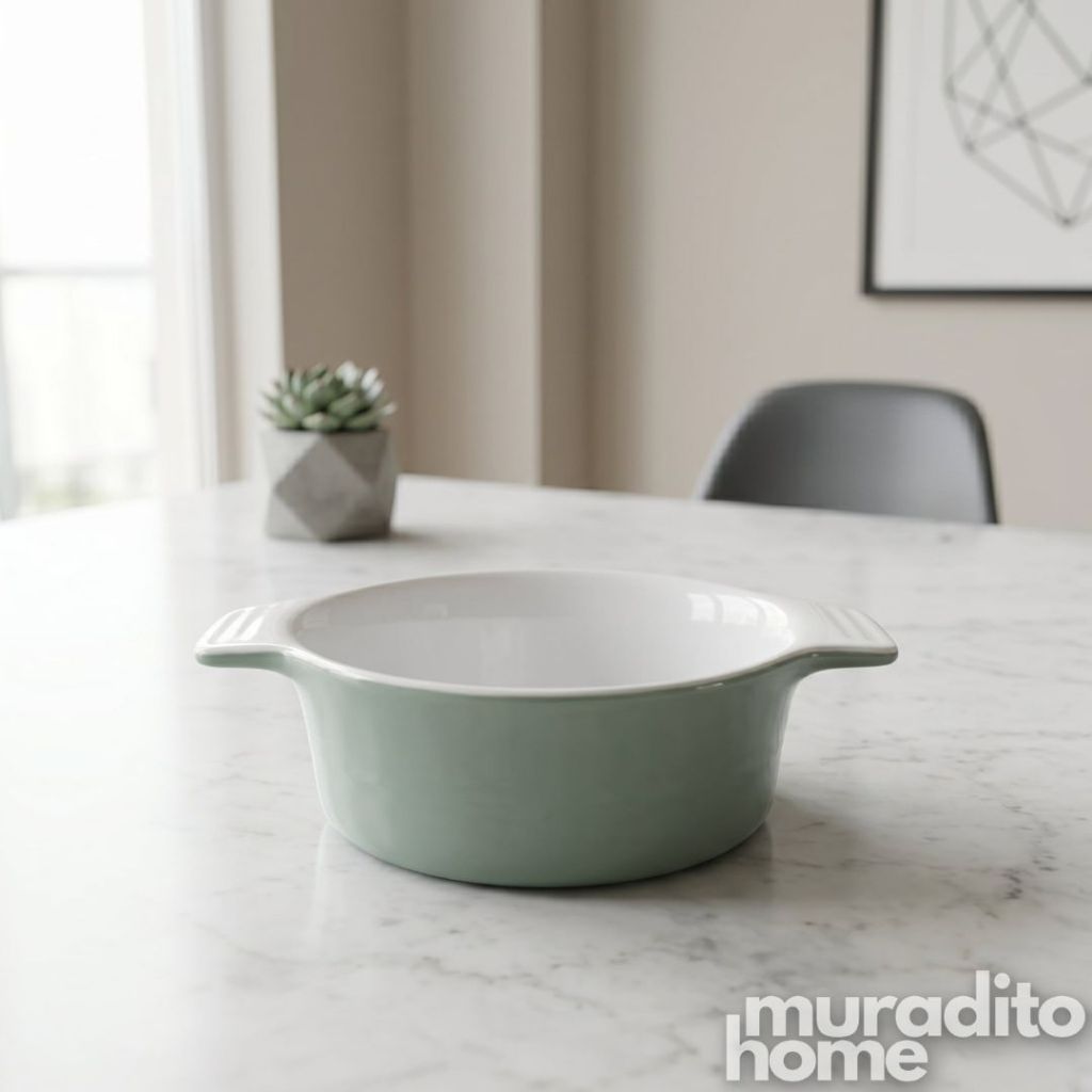 Muraditohome Aesthetic Double Handle Ceramic Bowl 6.75x5x2.5 inches