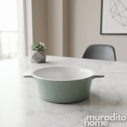 Muraditohome Aesthetic Double Handle Ceramic Bowl 6.75x5x2.5 inches
