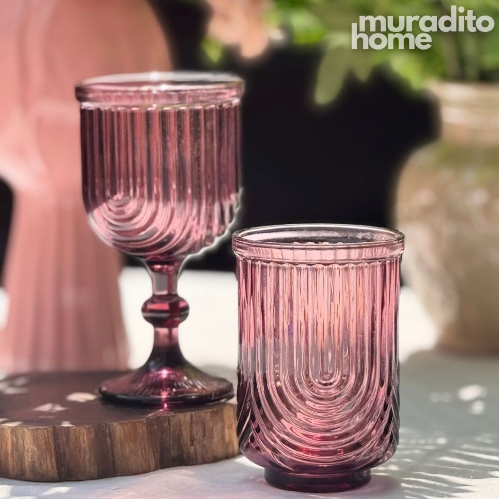 Muraditohome Kayina Plum Glassware Collection | Premium Vintage Ribbed Art Deco Purple Glass