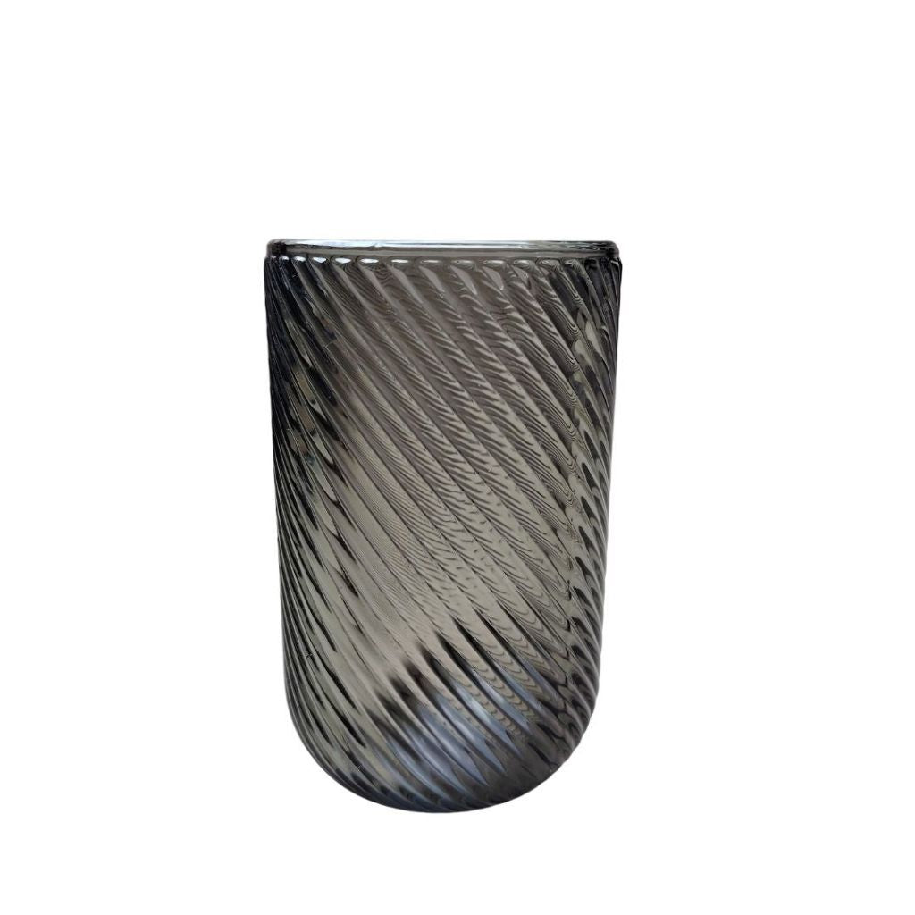 Muraditohome Venita Ash Glassware Collection | Premium Vintage Diagonal Swirl Smoke Grey Glass