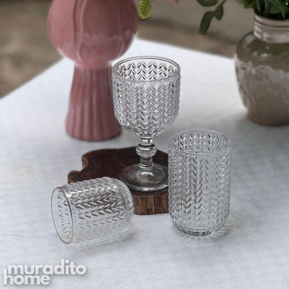 Muraditohome Zolia Clear Glassware Collection | Premium Vintage Wavy Chevron Transparent Glass
