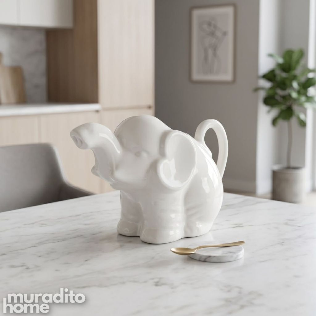 Muraditohome Aesthetic Animal-Shaped Ceramic Creamer | Cute White Mini Milk Pitcher & Syrup Jug