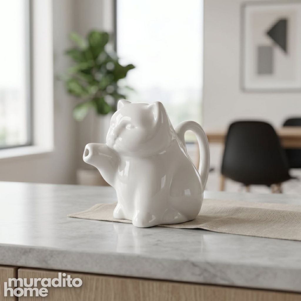 Muraditohome Aesthetic Animal-Shaped Ceramic Creamer | Cute White Mini Milk Pitcher & Syrup Jug