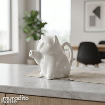 Muraditohome Aesthetic Animal-Shaped Ceramic Creamer | Cute White Mini Milk Pitcher & Syrup Jug