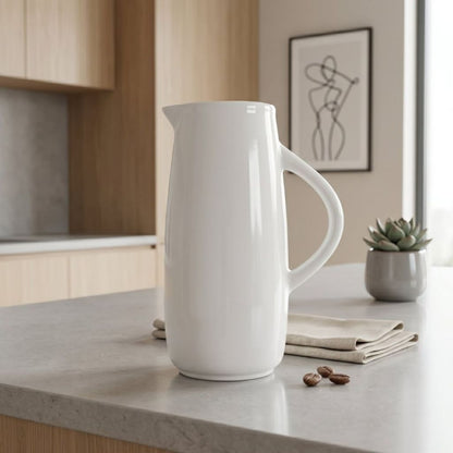 Muraditohome Aesthetic Nordic White Ceramic Pitcher (1.1L) | Modern Minimalist Large Water Jug