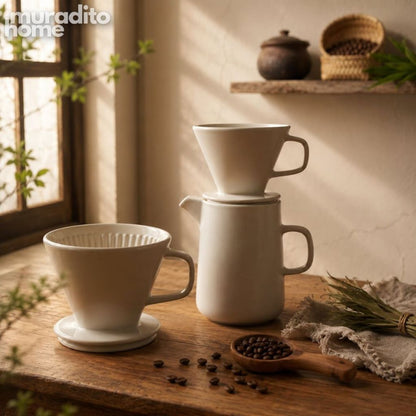 Muraditohome Aleah Premium White Ceramic Pour-Over Coffee Drip & Pitcher Collection