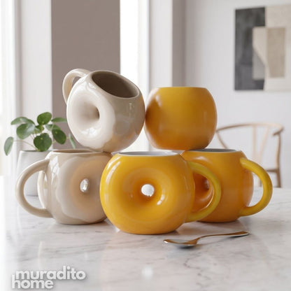 Muraditohome Aesthetic Donut-Shaped Ceramic Mug 350ml