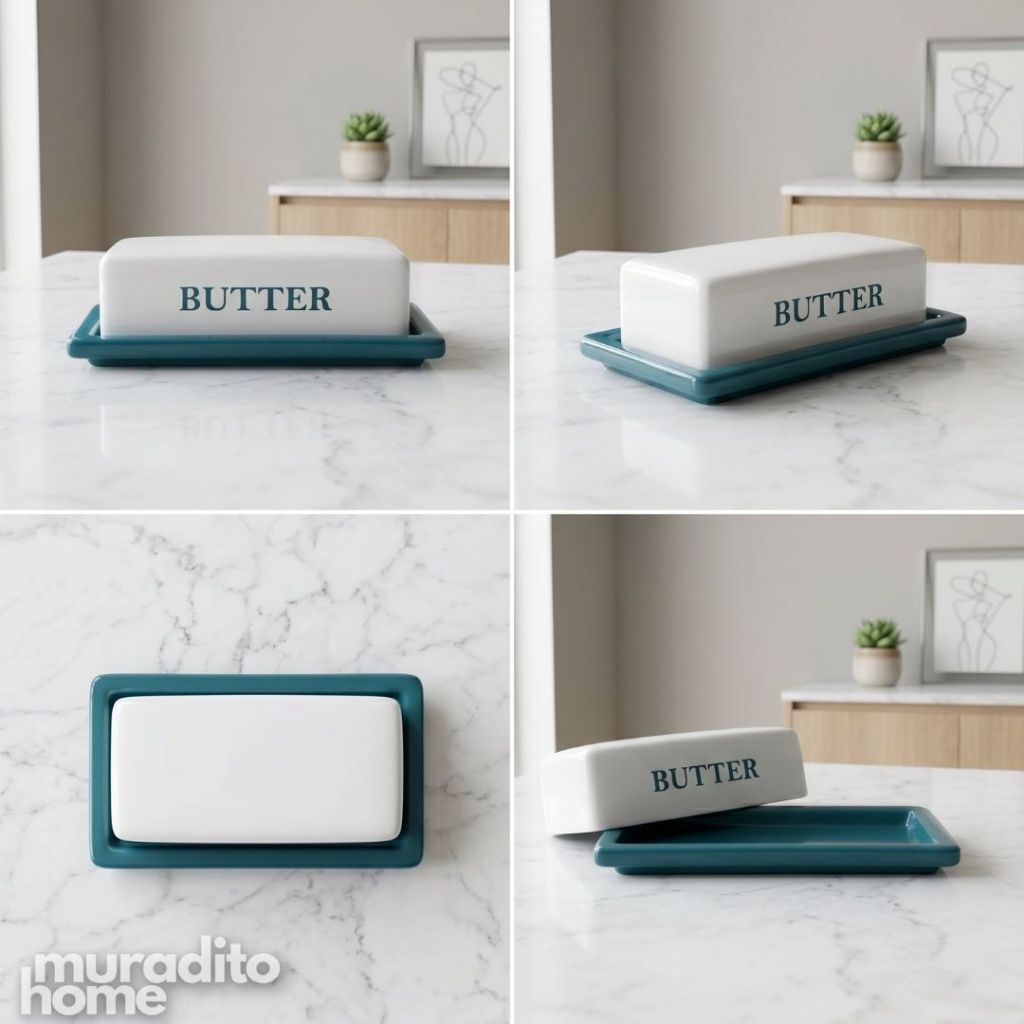 Muraditohome Aesthetic Ceramic Butter Dish with Lid 6x2.75x2 in