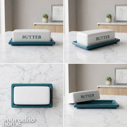 Muraditohome Aesthetic Ceramic Butter Dish with Lid 6x2.75x2 in