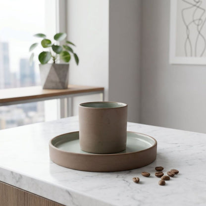 Muraditohome Asami and Kazumi Handless Matte Porcelain Cup and Saucer Set