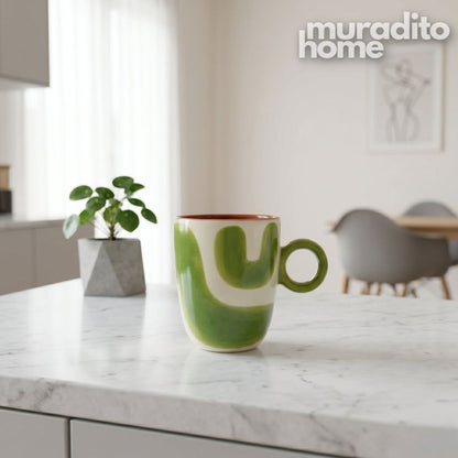 Muraditohome Boudoir Ceramic Deco Kitchenware Vibrant Abstract Cups, Serving Bowl & Oval Platter