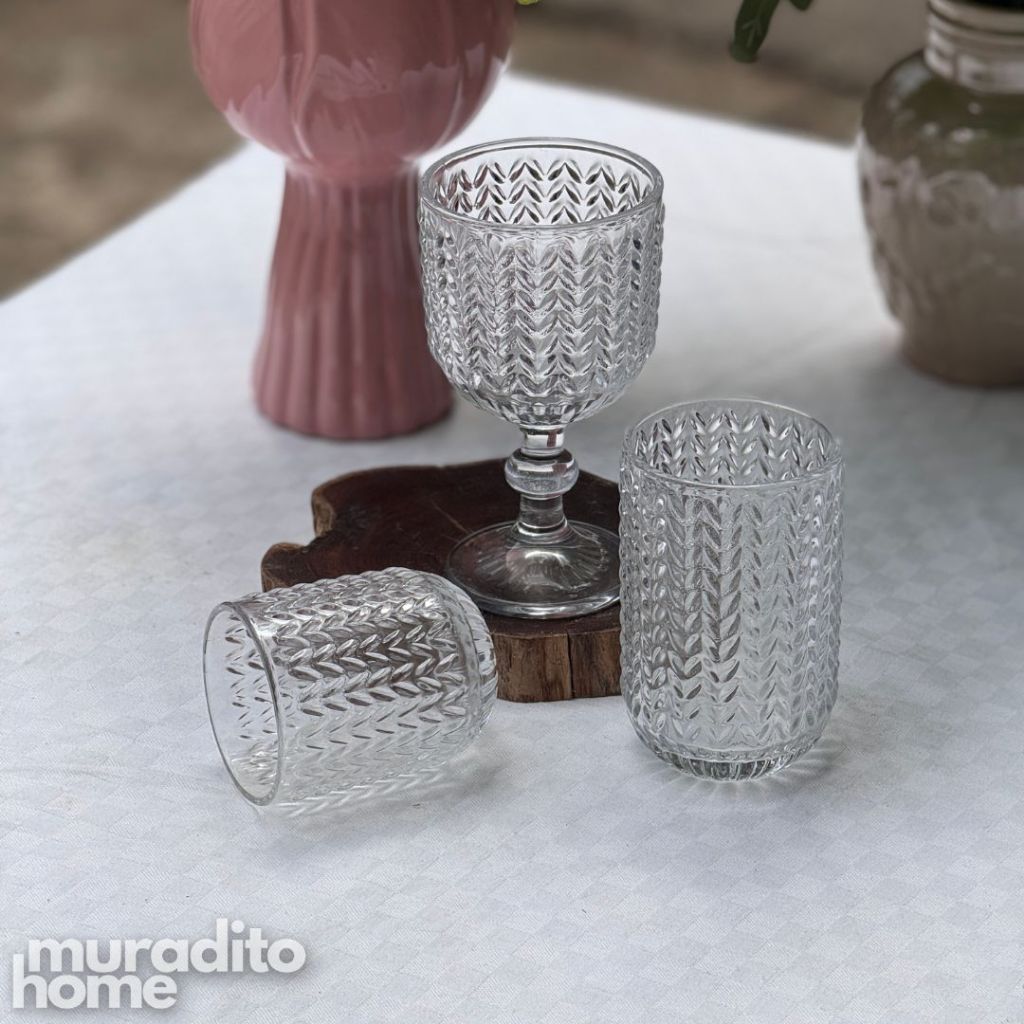 Muraditohome Zolia Clear Glassware Collection | Premium Vintage Wavy Chevron Transparent Glass
