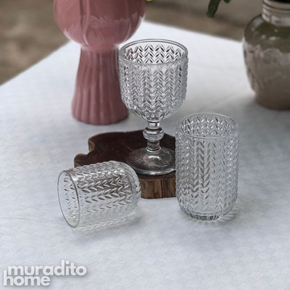 Muraditohome Zolia Clear Glassware Collection | Premium Vintage Wavy Chevron Transparent Glass