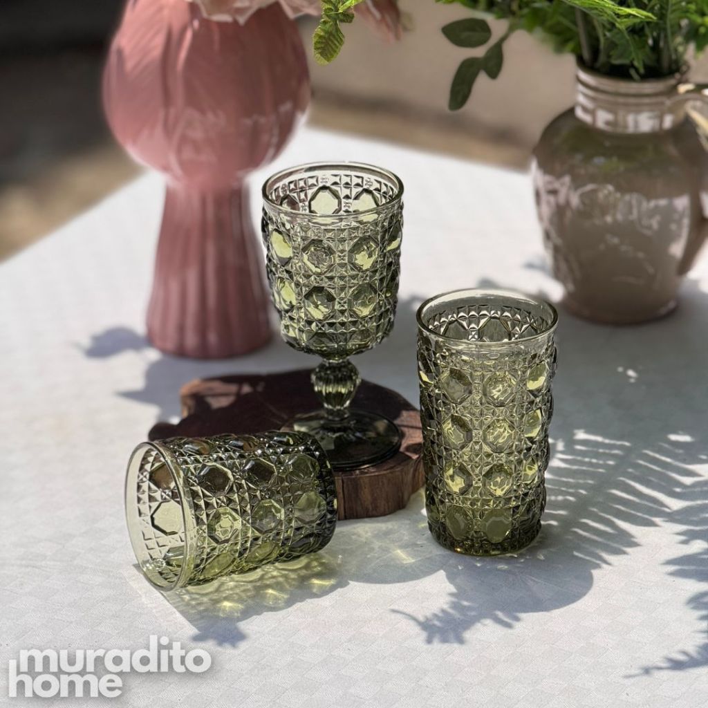 Muraditohome Zolia Clear Glassware Collection | Premium Vintage Wavy Chevron Transparent Glass