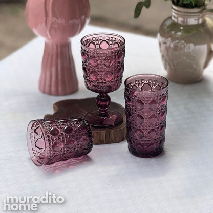 Muraditohome Zurina Plum Glassware Collection | Premium Vintage Jewel Geometric Purple Glass