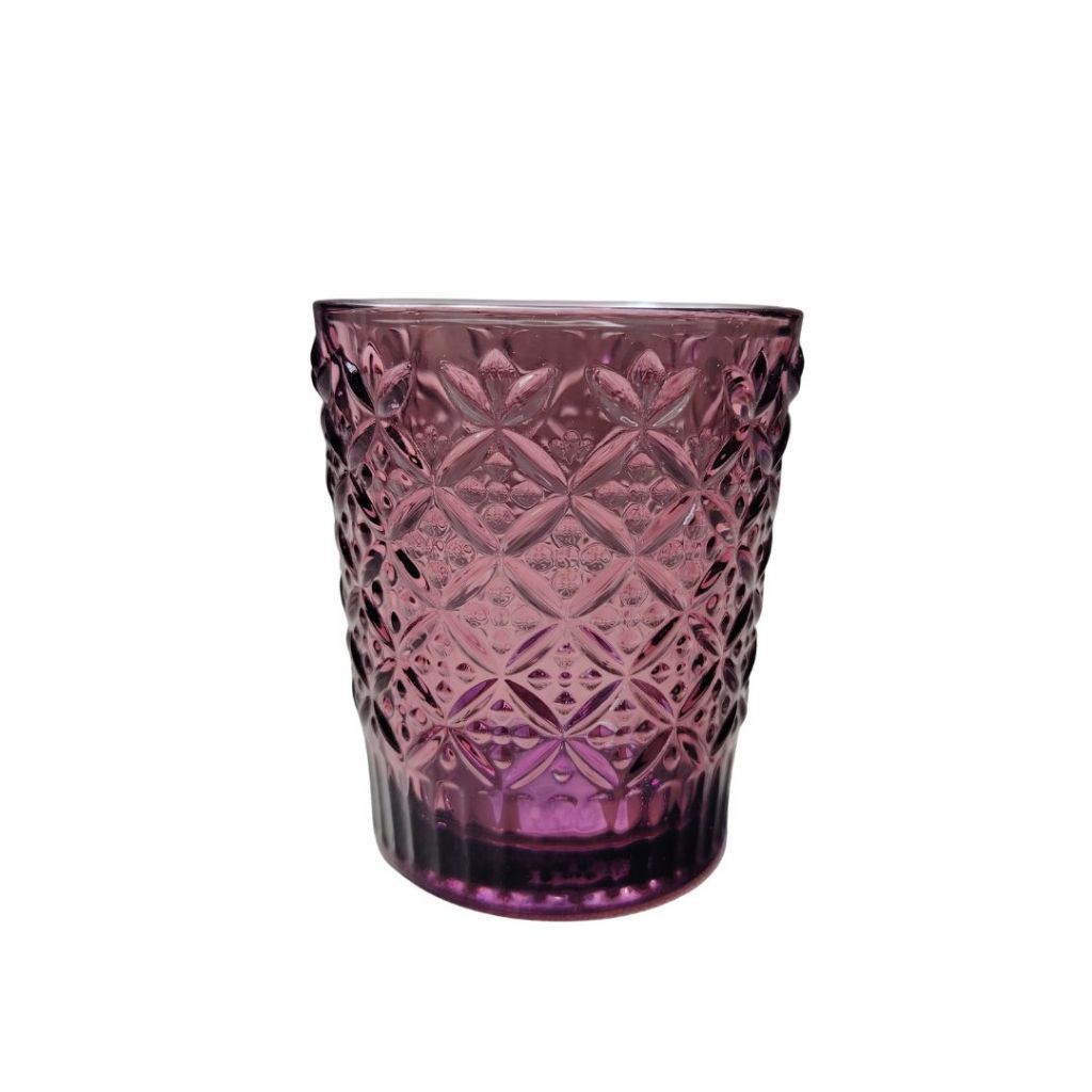 Muraditohome Jinora Plum Glassware Collection | Premium Vintage Embossed Floral Purple Glass