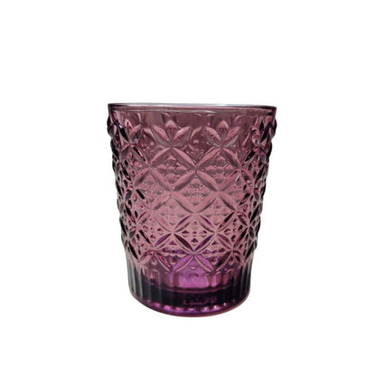 Muraditohome Jinora Plum Glassware Collection | Premium Vintage Embossed Floral Purple Glass