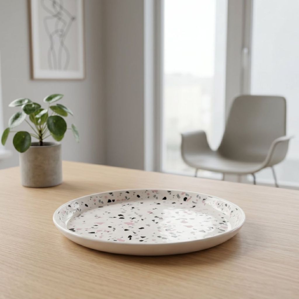 Muraditohome Terrazzo Stoneware Dinner Plate 10.75 in Premium Modern Speckled Ceramic Plate