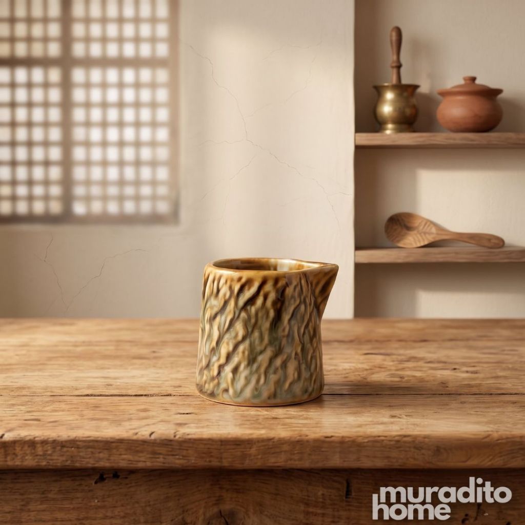 Muraditohome Vinya Porcelain Milk Jug 50ml | Mini Creamer & Sauce Jug | Lava, Sea, Moss & Grass