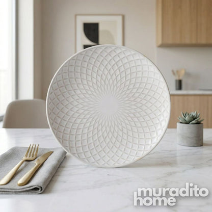 Muraditohome Aesthetic Embossed White Ceramic Dinnerware Collection