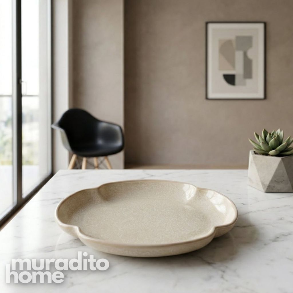 Muraditohome Vida Scalloped Ceramic Bread Plate 6.5 in