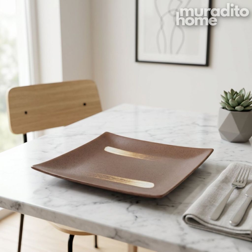 Muraditohome Japanese Zen Ceramic Serving Plate Square 8.75 in and Rectangular Sushi Platter 12x4 in