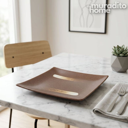 Muraditohome Japanese Zen Ceramic Serving Plate Square 8.75 in and Rectangular Sushi Platter 12x4 in