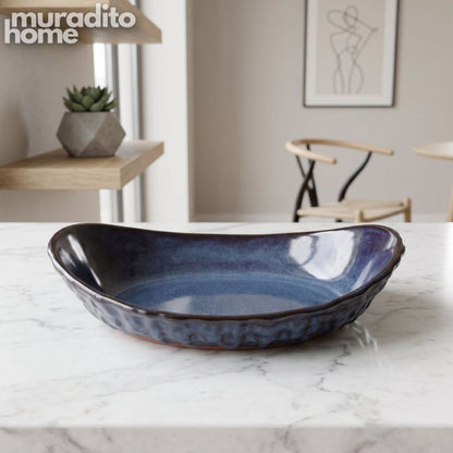 Muraditohome Curved Oval Ceramic Serving Plate 9x6.5x1.5 in