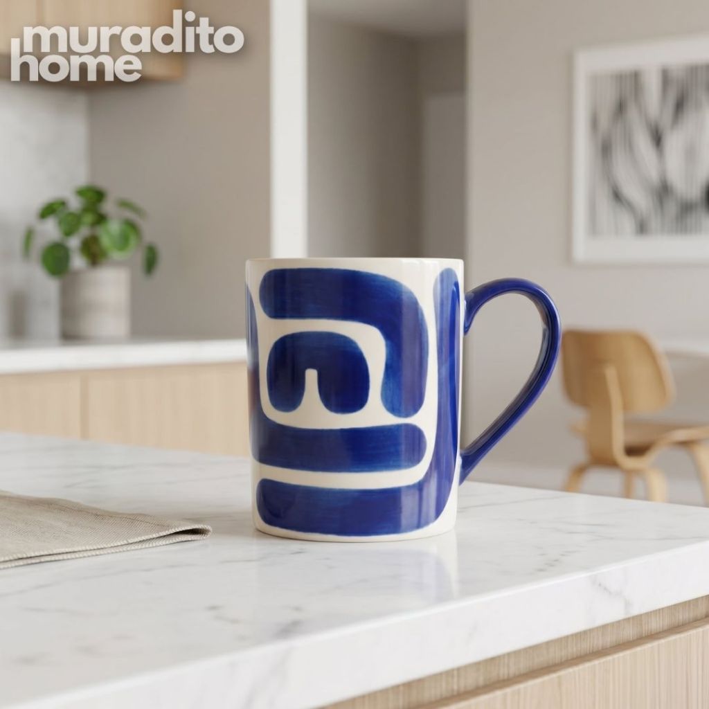 Muraditohome Boudoir Ceramic Deco Kitchenware Vibrant Abstract Cups, Serving Bowl & Oval Platter