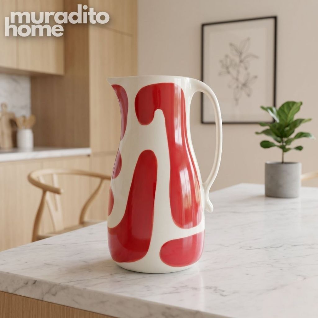 Muraditohome Boudoir Ceramic Deco Kitchenware Vibrant Abstract Cups, Serving Bowl & Oval Platter