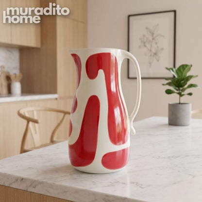 Muraditohome Boudoir Ceramic Deco Kitchenware Vibrant Abstract Cups, Serving Bowl & Oval Platter