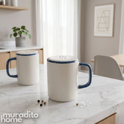 Muraditohome Aesthetic Mug-Shaped Ceramic Salt & Pepper Shakers 3.5x2.5x3.5 inches