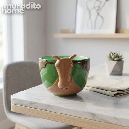 Muraditohome Cute 3D Animal Face Ceramic Bowl 5.25x4 inches