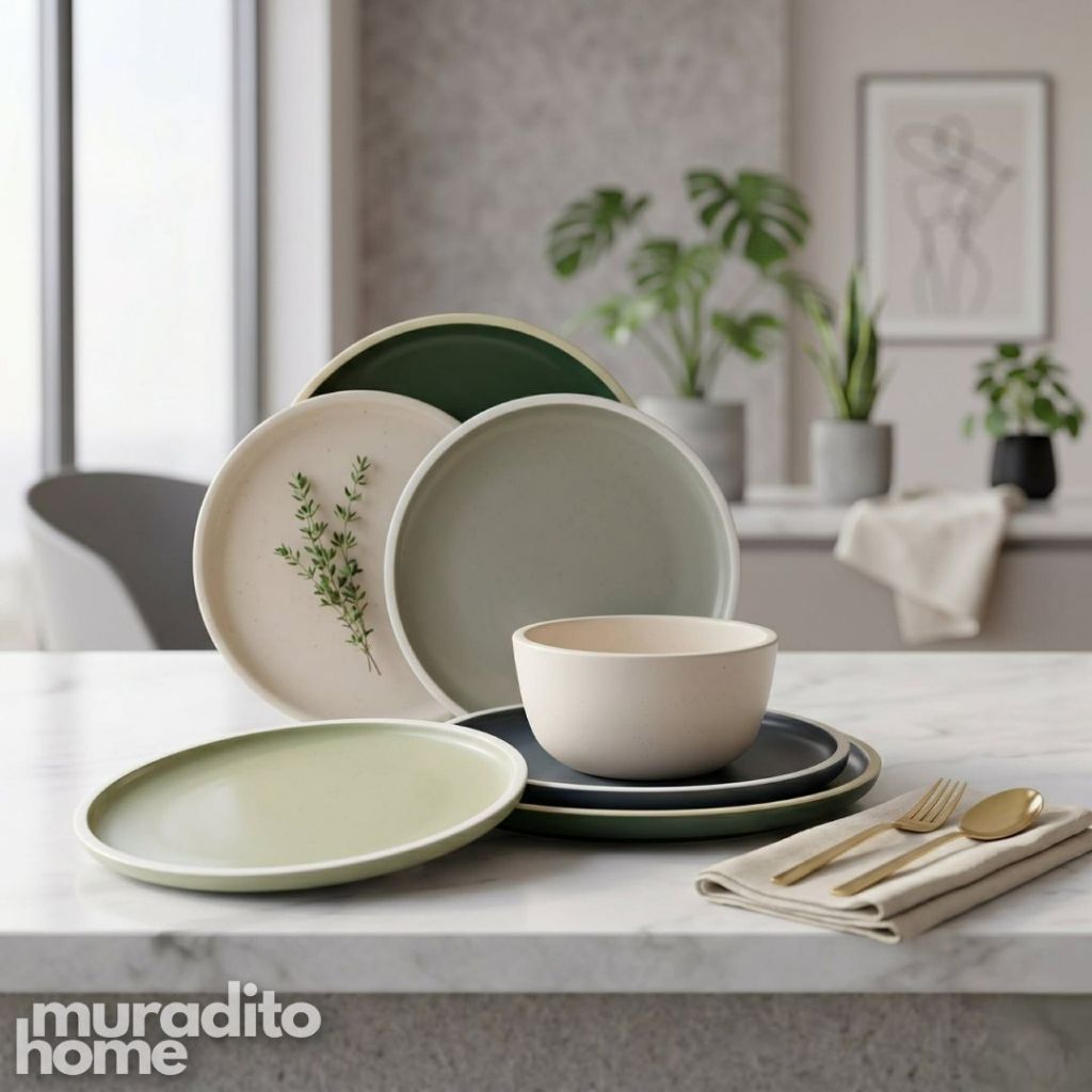 Muraditohome Minimalist Flat Rim Ceramic Dinnerware Collection