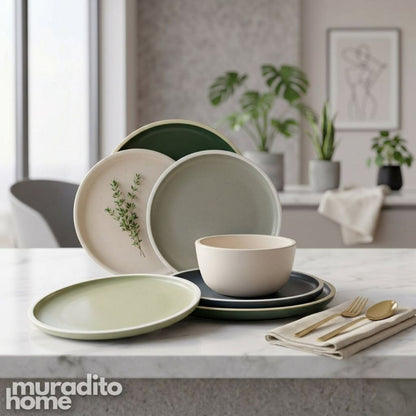 Muraditohome Minimalist Flat Rim Ceramic Dinnerware Collection