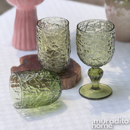 Muraditohome Azula Moss Glassware Collection | Premium Vintage Hammered Green Glass