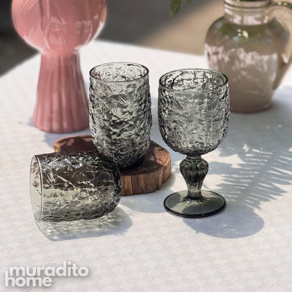 Muraditohome Azula Ash Glassware Collection | Premium Vintage Hammered Smoke Grey Glass