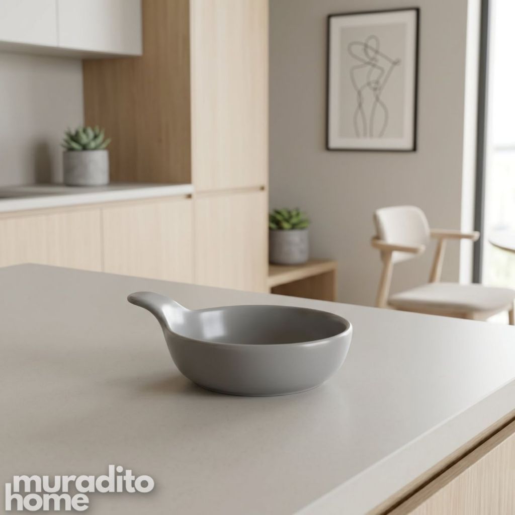Muraditohome Minimalist Ceramic Sauce Dish with Handle Aesthetic Mini Condiment & Dipping Bowl 3.5in