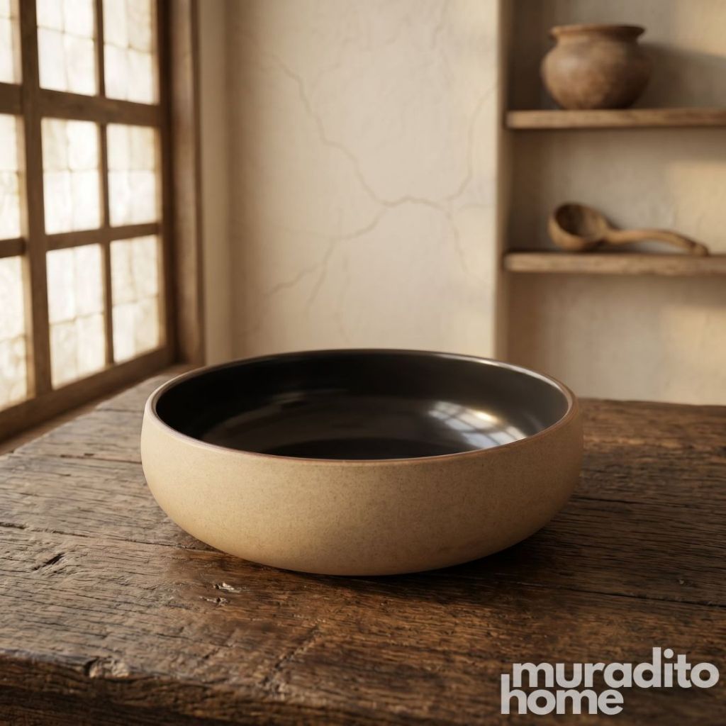 Muraditohome Aesthetic Two-Tone Stoneware Bowl 8x2.25 and 6.5x2.25 inches