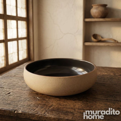 Muraditohome Aesthetic Two-Tone Stoneware Bowl 8x2.25 and 6.5x2.25 inches