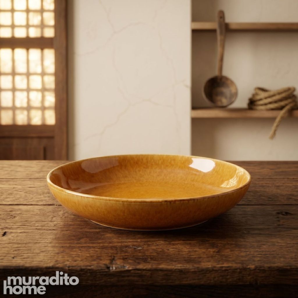 Muraditohome Premium Honey Amber Stoneware Serving Plate Collection