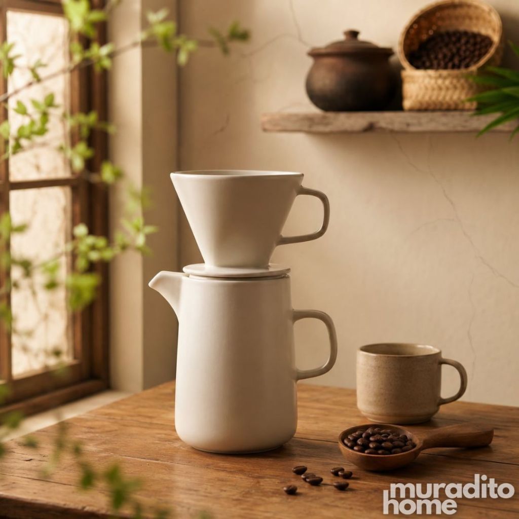 Muraditohome Aleah Premium White Ceramic Pour-Over Coffee Drip & Pitcher Collection