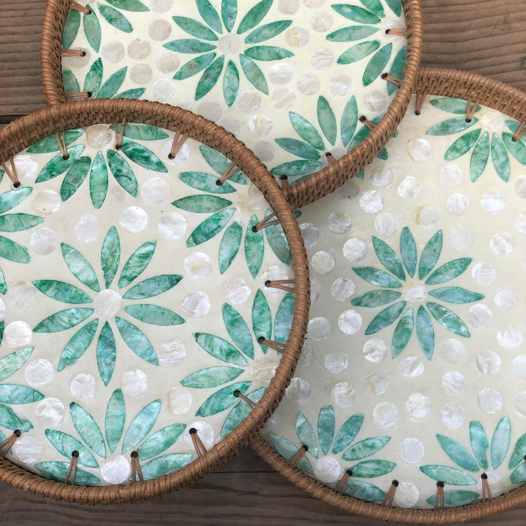 MURADITOHOME Mother of Pearl Round Tray Set of 3 (10.5,8.75,8 inch) Batch 1