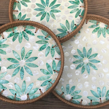 MURADITOHOME Mother of Pearl Round Tray Set of 3 (10.5,8.75,8 inch) Batch 1