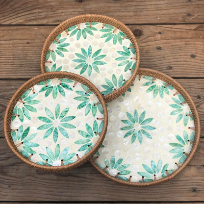 MURADITOHOME Mother of Pearl Round Tray Set of 3 (10.5,8.75,8 inch) Batch 1